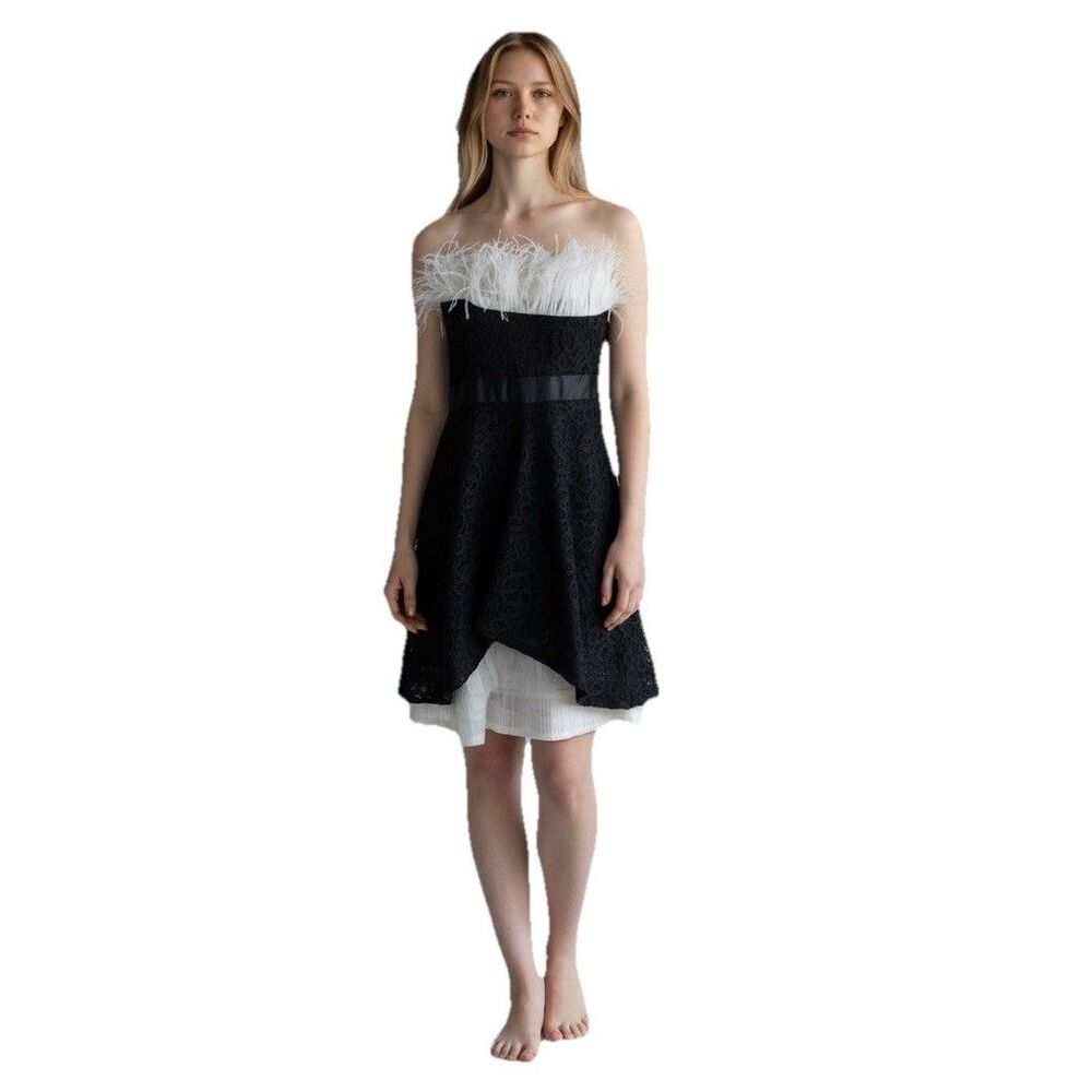 RYU NWT Large White Lace Feather Strapless Mini Dress Fairycore Coquette